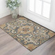 3' X 5' Terra Cotta Charcoal And Beige Floral Medallion Washable Area Rug With UV Protection
