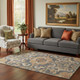 5' X 8' Terra Cotta Charcoal And Beige Floral Medallion Washable Area Rug With UV Protection