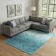 9' X 12' Teal And Ivory Damask Washable Area Rug With UV Protection