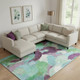9' X 12' Teal Purple And Green Abstract Washable Area Rug With UV Protection