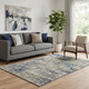 5' X 8' Navy Blue Taupe And Beige Geometric Washable Area Rug With UV Protection