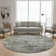 8' Olive Green Ivory And Gray Geometric Washable Round Rug With UV Protection