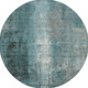 8' Teal Charcoal And Ivory Abstract Washable Round Rug With UV Protection