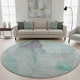 8' Teal Purple And Gray Abstract Washable Round Rug With UV Protection