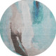 8' Teal Khaki And Ivory Abstract Washable Round Rug With UV Protection