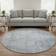 8' Denim Blue And Ivory Geometric Washable Round Rug With UV Protection