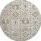 8' Linen And Ivory Oriental Washable Round Rug With UV Protection