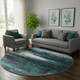 8' Teal And Gray Abstract Washable Round Rug With UV Protection