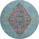 8' Aqua And Purple Medallion Washable Round Rug With UV Protection