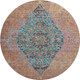 8' Orange And Pink Medallion Washable Round Rug With UV Protection