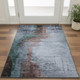 3' X 5' Blue And Brown Abstract Washable Area Rug With UV Protection