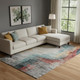 9' X 12' Teal And Mauve Abstract Washable Area Rug With UV Protection