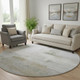 8' Linen And Ivory Abstract Washable Round Rug With UV Protection
