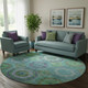 8' Teal And Lime Green Geometric Washable Round Rug With UV Protection