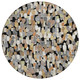 8' Black And Beige Round Abstract Washable Indoor Outdoor Area Rug