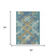 5' X 8' Teal Blue And Beige Geometric Washable Indoor Outdoor Area Rug