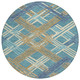 8' Teal Blue And Beige Round Geometric Washable Indoor Outdoor Area Rug