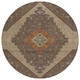 8' Brown And Gold Round Geometric Washable Indoor Outdoor Area Rug