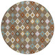 8' Chocolate And Teal Blue Round Aztec Washable Indoor Outdoor Area Rug