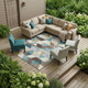 8' X 10' Teal Blue And Pale Aqua Geometric Washable Indoor Outdoor Area Rug