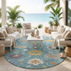 8' Teal Blue And Sage Round Oriental Washable Indoor Outdoor Area Rug