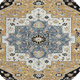 8' Black And Gold Round Floral Medallion Washable Indoor Outdoor Area Rug