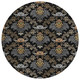 8' Black And Charcoal Round Damask Washable Indoor Outdoor Area Rug