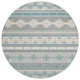 8' Silver And Teal Blue Round Southwestern Washable Indoor Outdoor Area Rug