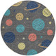 8' Graphite And Gray Round Floral Washable Indoor Outdoor Area Rug