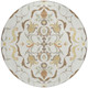 8' Ivory And Taupe Round Damask Washable Indoor Outdoor Area Rug