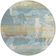 8' Teal Blue And Pewter Round Abstract Washable Indoor Outdoor Area Rug