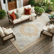 9' X 12' Peach And Gold Oriental Washable Indoor Outdoor Area Rug
