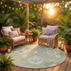 8' Green And Teal Blue Round Oriental Washable Indoor Outdoor Area Rug