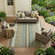 10' X 14' Green And Denim Blue Striped Washable Indoor Outdoor Area Rug