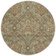 8' Green And Linen Round Floral Washable Indoor Outdoor Area Rug