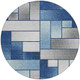 8' Navy Blue And Blue Round Geometric Washable Indoor Outdoor Area Rug