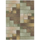 10' X 14' Olive Green And Green Geometric Washable Indoor Outdoor Area Rug