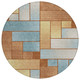 8' Orange And Blue Round Geometric Washable Indoor Outdoor Area Rug