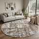 10' Tan And White Abstract Washable Round Rug With UV Protection