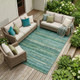 10' X 14' Teal Blue And Green Striped Washable Indoor Outdoor Area Rug