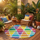 8' Orange And White Round Geometric Washable Indoor Outdoor Area Rug