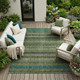 8' X 10' Green And Olive Green Striped Washable Indoor Outdoor Area Rug