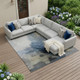 8' X 10' Blue And Pewter Botanical Leaves Washable Indoor Outdoor Area Rug