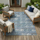 8' X 10' Navy Blue And Blue Geometric Washable Indoor Outdoor Area Rug