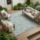10' X 14' Teal Blue And Pewter Abstract Washable Indoor Outdoor Area Rug