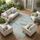 9' X 12' Teal Blue And Silver Striped Washable Indoor Outdoor Area Rug