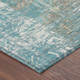 8' Teal Blue And Pewter Round Abstract Washable Indoor Outdoor Area Rug