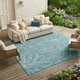 10' X 14' Teal Blue And Blue Floral Washable Indoor Outdoor Area Rug