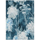 3' X 5' Teal Blue And Navy Blue Floral Washable Indoor Outdoor Area Rug