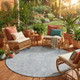 8' Sky Blue And Blue Round Oriental Washable Indoor Outdoor Area Rug
